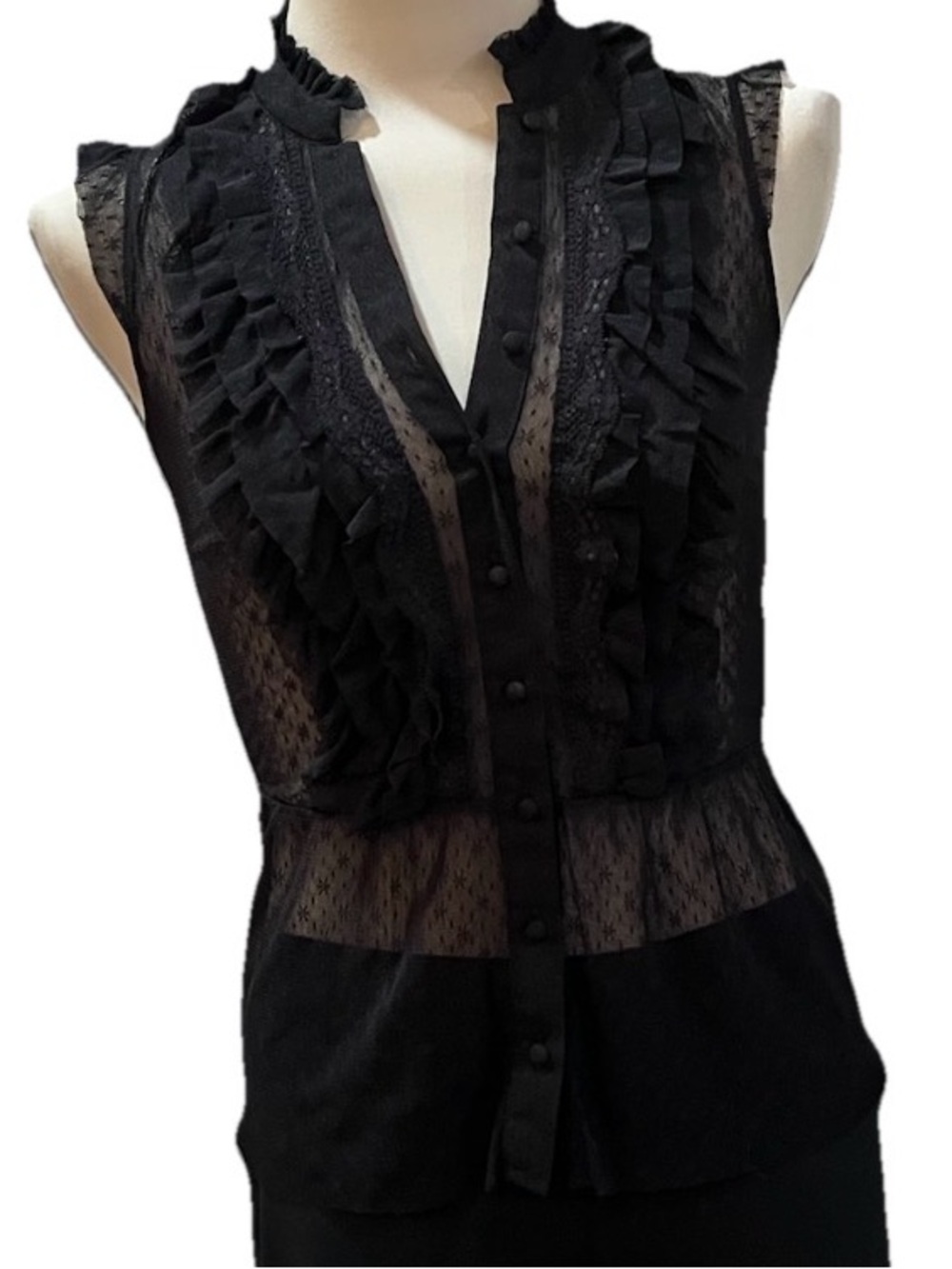 Charlotte Russe Black Ruffled Lace-Trim Sleeveless Blouse